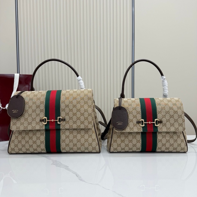 gucci paparazzo medium gg original canvas web stripe horsebit leather trim top handle flap bag #875018